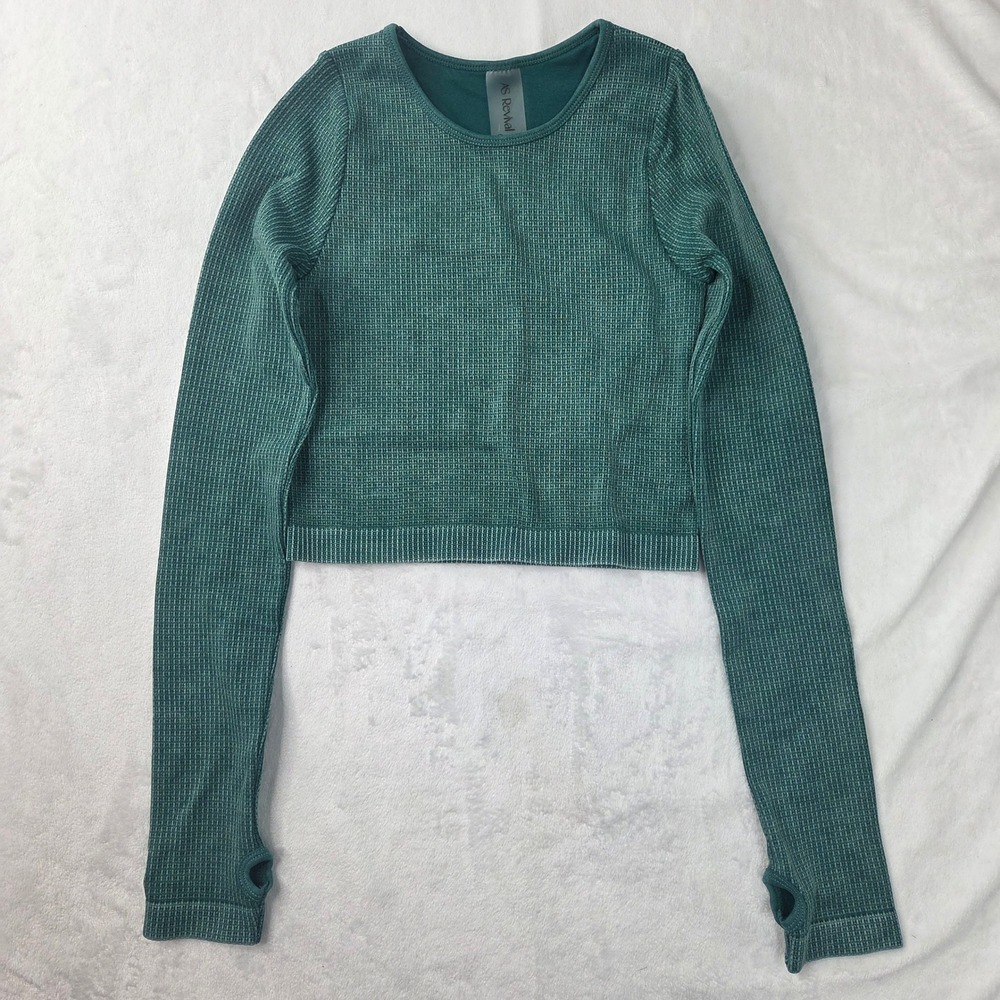 AS Revival Shirt Women XS/S Green Long Sleeve Thumbhole Cropped Active Excellent
